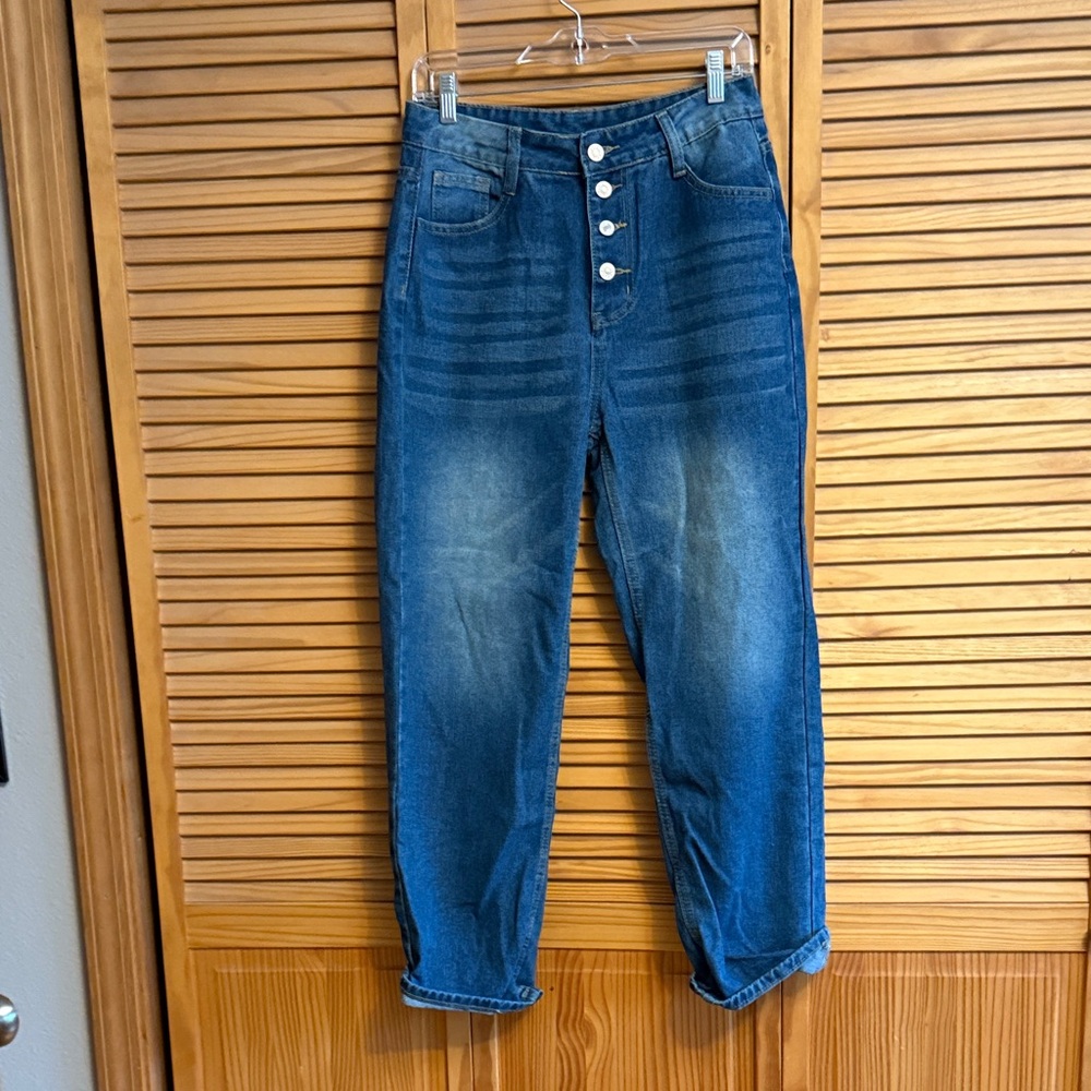 SHEIN High Rise Blue Button-Up Jeans